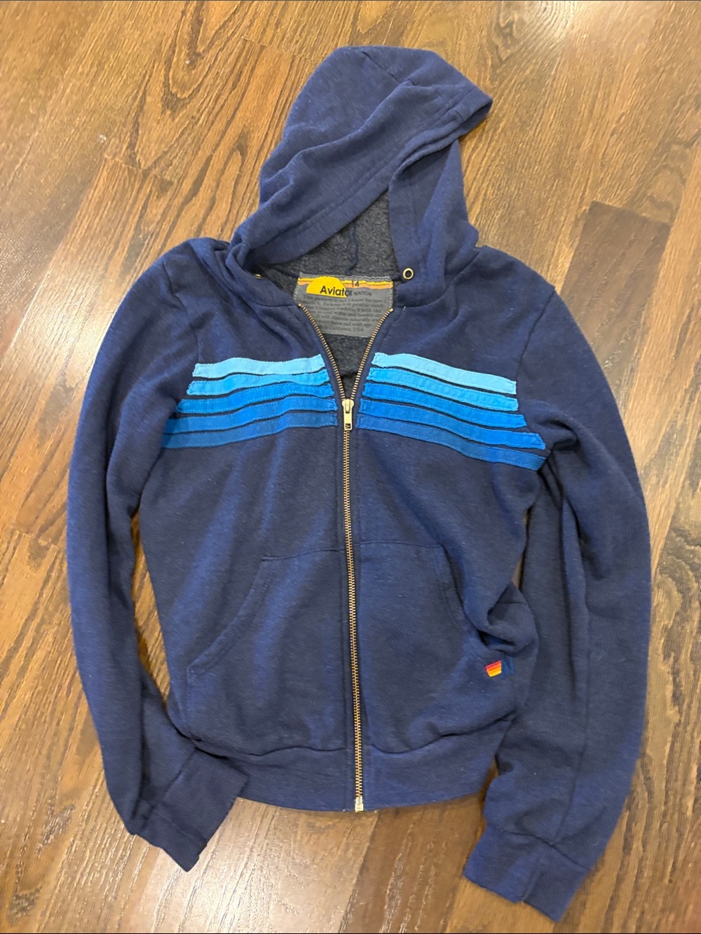 Aviator Nation Navy Zip Hoodie with Blue Stripe Accents